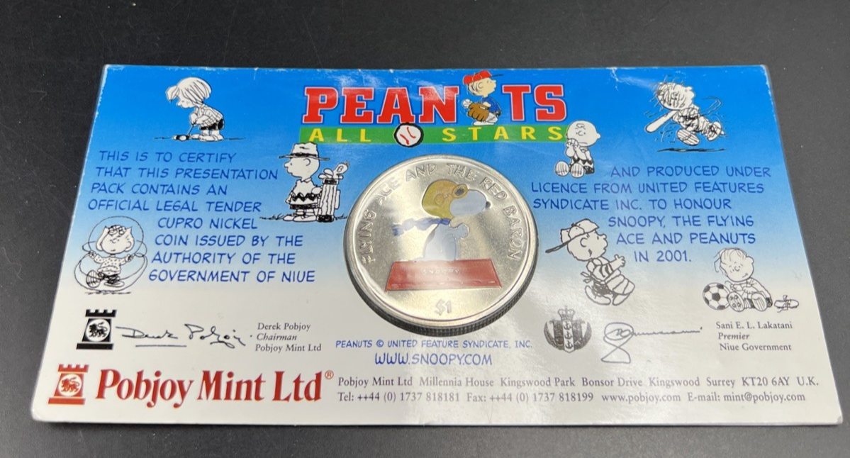 2001 Pobjoy $1 Peanuts Red Baron Dollar Copper Nickel Coin in