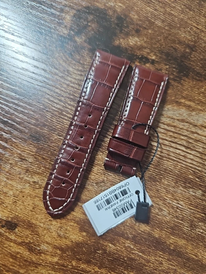 Panerai Radiomir 24.5/20mm OEM Alligator Brown Semimat Leather Pin Buckle Strap  - Image 2 of 4