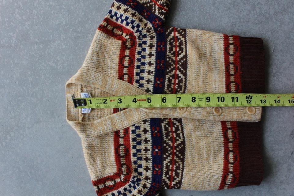 Cárdigan suéter vintage años 60 70 nórdico niños acrílico crema y marrón niños Foto 4 de 4