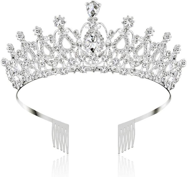 Tiara Kristall Krone, Diadem Mit Strass, Kamm FüR Wettbewerbe, Hochzeit,-image