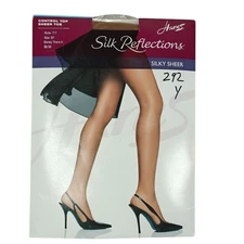 Vintage Hanes Silk Reflections Silky Sheer Toe Control Top Pantyhose  Size EF