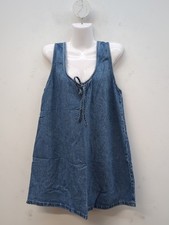 Asos Design Bow Detail Scoop Neck Women's Denim Mini Dress US 12 Wash Blue