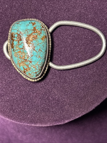 Vintage Navajo Large Sterling Silver Turquoise Key clip Bennett Pat Pend C-31 - Picture 1 of 5