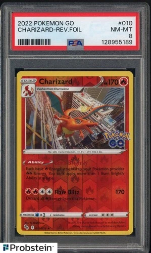 2022 Pokemon Go #010 Charizard Reverse Foil PSA 8 NM-MT