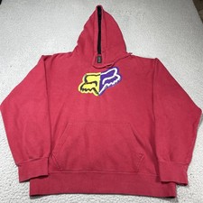 Sudadera con Capucha Fox Racing Para Hombres XL Roja Pullover Cabeza de Zorro Logo Polar Sudadera Motocross