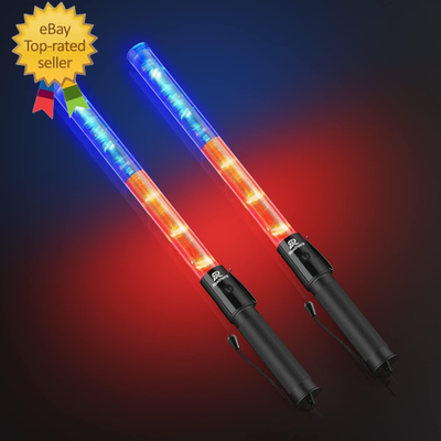 #ad 2 Pack 21 Inch Traffic Control Baton Red and Blue LED Traffic Wand with 3 Flash $21.71
