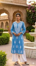 Handmade Premium Modal Daisy Long Kurti Embroidered Chikankari