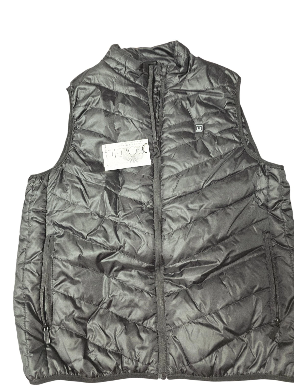 Soleil Heated Black Puffer Vest Mens Large Battery Pack Not Included USB