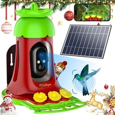 Hummingbird Feeder with Camera, 7W Solar-Powered Smart Bird Feeder Camera wit...