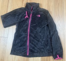 The North Face Fleece Jacket Girls Youth Large Grey Pink Fuzzy Full Zip Light