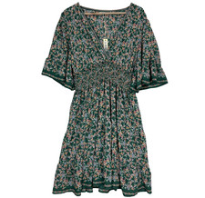 NWT Max Studio Women's Smocked Waist Midi Dress Green Floral Cottage Boho Sz XL