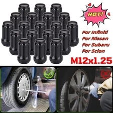 20 Black 12x1.25mm Lug Nuts 1.36'' Tall For Infiniti/Nissan/Subaru/Scion + Keys