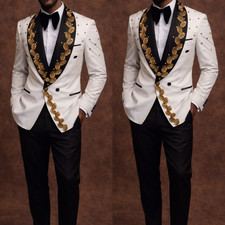 Luxury Prom Men's Suit Shawl Lapel Wedding Hosting Outfits White 2Pcs Jacket