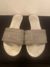Top Moda Women's Size 9 St. Barts Silver Rhinestone Slide Flat Sandals