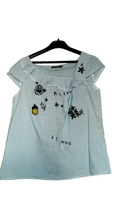 LA MODE EST A VOUS: HAUT BLOUSE FINES RAYURES BLEU/BLANC TAILLE 36 TBE!! - Photo 1/4