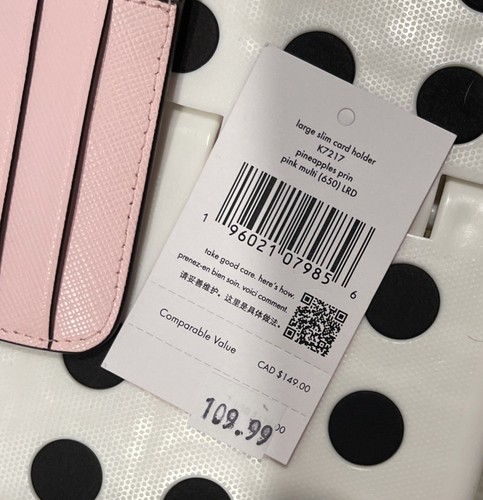 Kate Spade Large Slim Card Holder With Tags - Pink With Pineapples - Picture 4 of 5