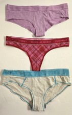 Victoria  s Secret Thick Logo Band PINK Lot Of 3 Thong Panty NWOT Vtg Hiphugger