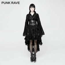 Vestido de encaje suelto kimono cintura independiente tela satinada suave gótico negro de lolita