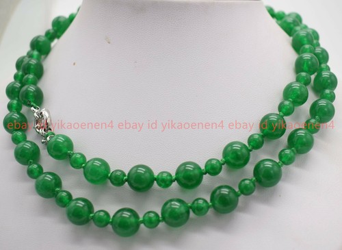 Beautiful 6mm 10mm Green Emerald Round Gemstone Beads Necklace 36'' AAA - Picture 4 of 12