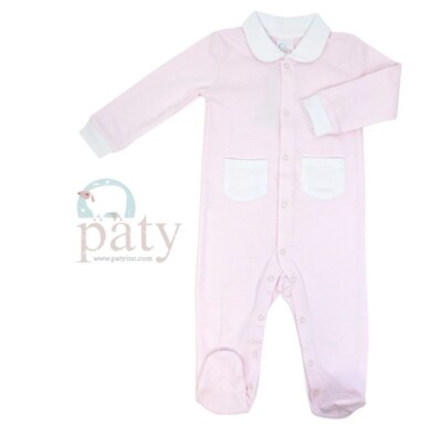 LAYETTE FOOTIE SNAP FRONT STRIPE PINK by PATY  - Size 6-9 Months
