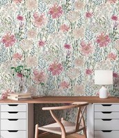 Vliestapete Floral Blumen BläTter Aquarell Weiß Grau Rosa 39695-2 (4,71€/1Qm)