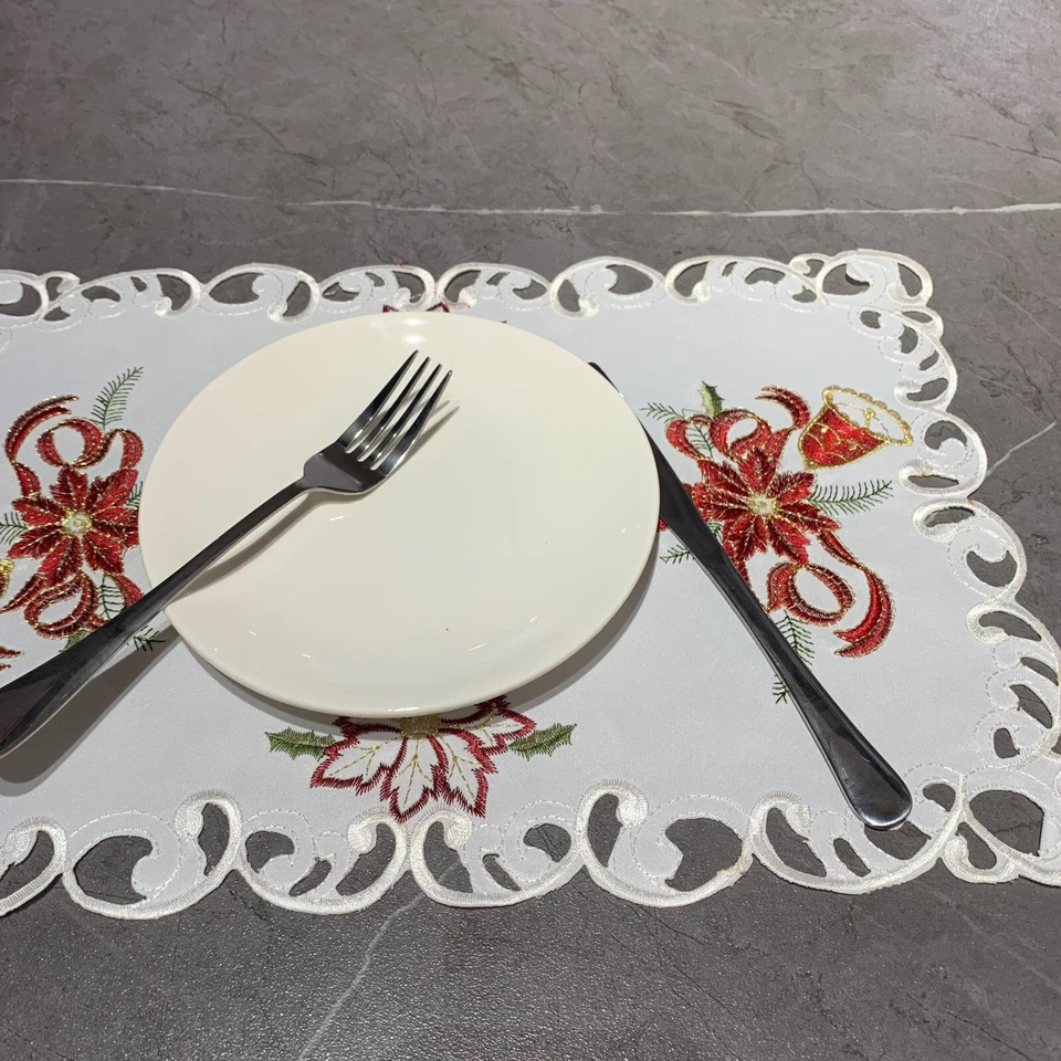 Set of 4 Vintage Embroidered Christmas Candle Placemats Lace Table Mat 11"x17" - Image 3 of 4