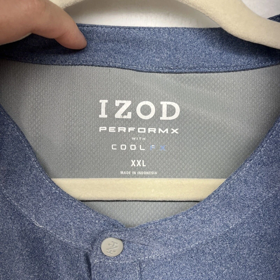 IZOD PerformX Long Sleeve Henley Men’s Sz XXL 2XL CoolFX Heathered Blue - Image 2 of 4