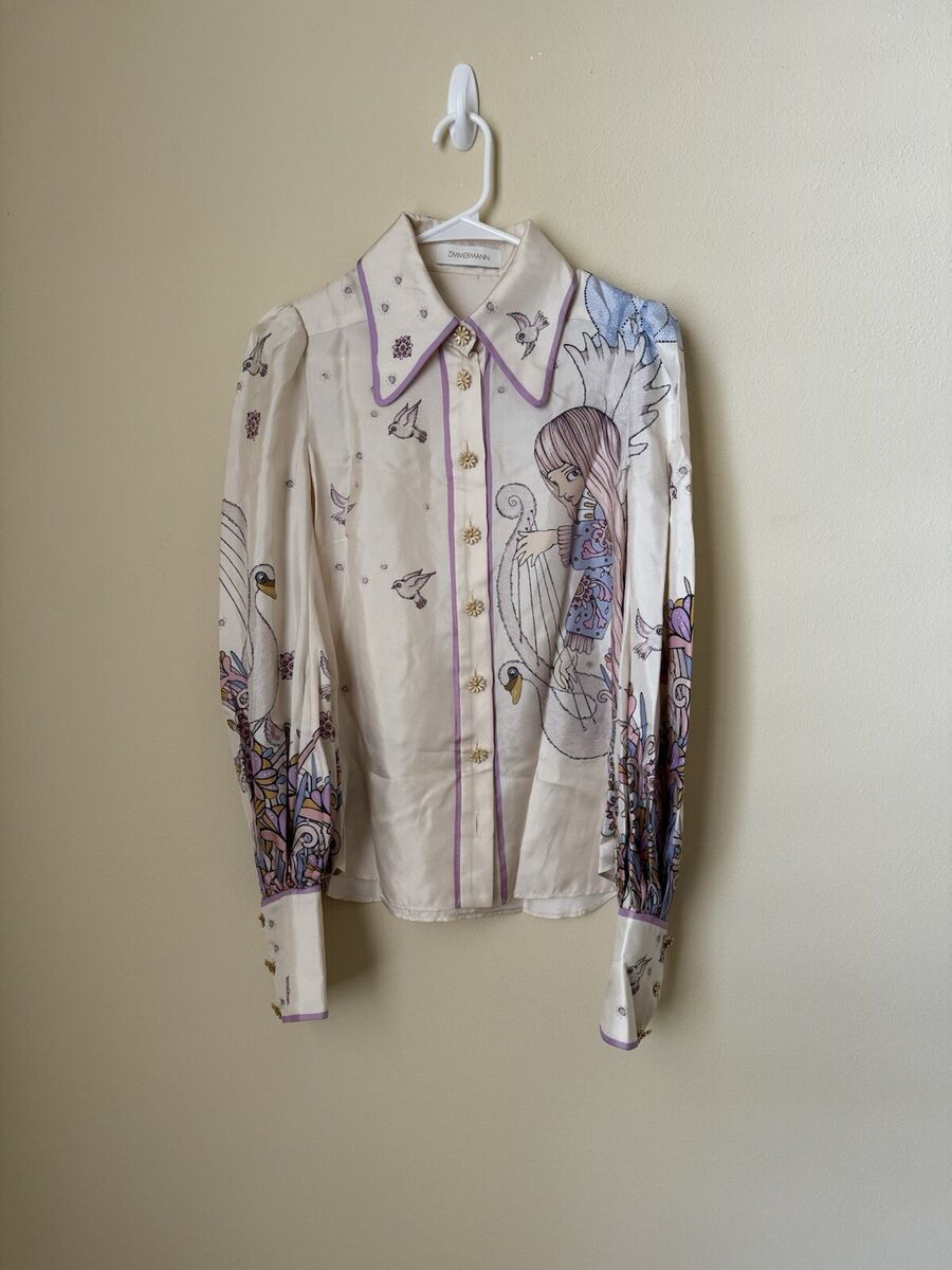 Zimmermann Celestial Virgo Zodiac Printed Button Up Shirt Zimmermann Celestial Virgo Zodiac Printed Button Up Shirt