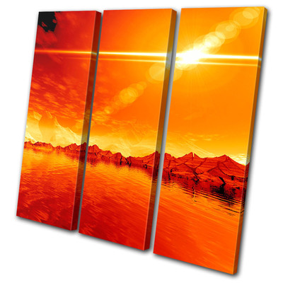 Impression Sur Toile D'art Mural 'Sunset Seascape' Triptyque Rouge - Style Moderne Bold Bloc Design - Neuf