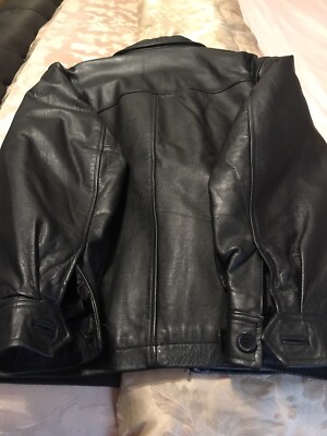 Gap Mens Fine Leather Jacket Black Full Zip Quilted Lining Classic