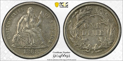 1868-S Liberty Seated Dime 10c - PCGS Gold Shield - AU