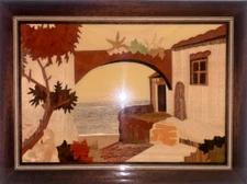 Inlay Wood Marquetry Italian Terrace Sorrento Wall Art Picture