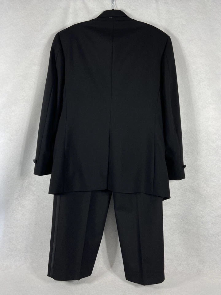 Calça smoking masculina Neil Allyn 3 peças 40R preta 100% lã cintura ajustável - Imagem 2 de 4