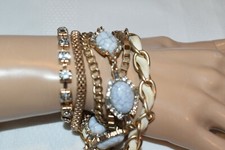 6 Strand Gold Tone Sparkling 7 Inch Bracelet, Toggle Clasp