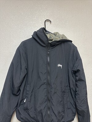 Stussy Snake Jacquard Reversible Sherpa Hooded Jacket Men's Sz