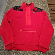 Vineyard Vines Apres Tartan Supershep Fleece Red Sherpa Womens XS Pullover EUC