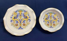 (2) Pair of DERUTA Hand Painted Pedestal Plates Serpents Dragons Italy
