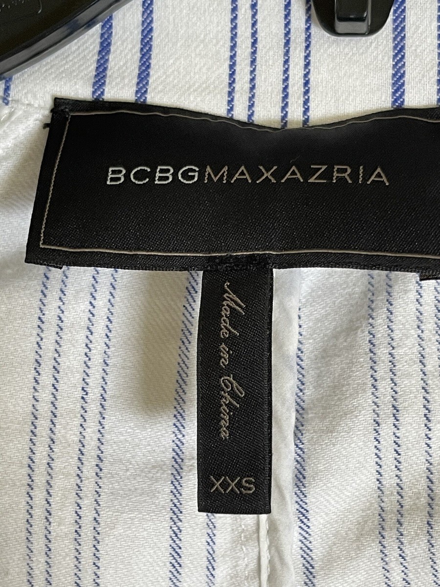 BCBG MAXAZRIA Denim Blue White Motorcycle Jacket Sz XXS Moto Zip