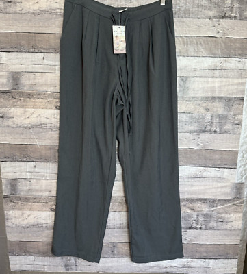 Halara Women's Pull On Drawstring Straight Leg Gray Stretch Casual Pants L NEW