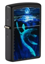 Zippo Lighter - Black Light Loch Ness Design 49697 + free flint pack