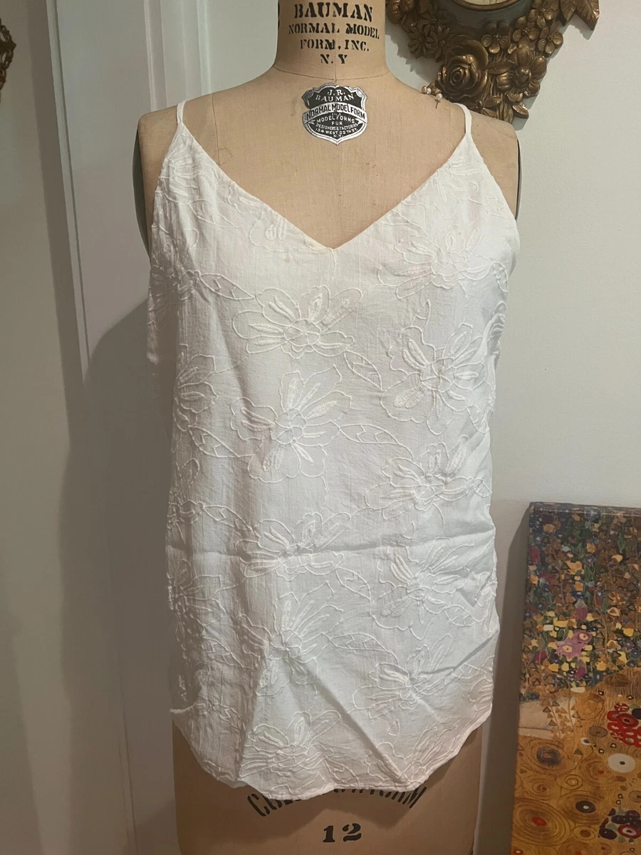 LOFT Embroidered White Cami Tank Medium Excellent eBay
