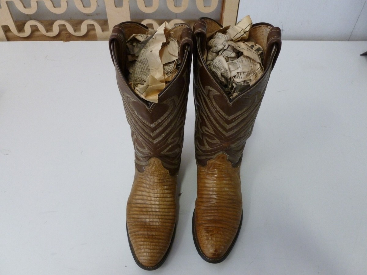 ORIGINAL 1970'S TONY LAMA AMBER LIZARD & BROWN COWBOY BOOTS