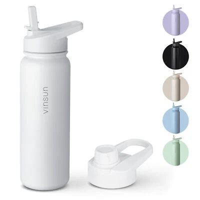 Trink Flasche Edelstahl 750ml Thermoflasche Sport Gym isoliert Strohhalm Vinsun