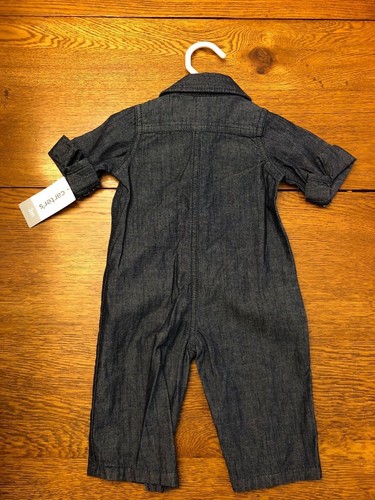 New Carter's Infant Baby Dept of Awesome Blue Chambray Denim Jumpsuit 3 and 6 mo - Imagen 7 de 11