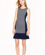 J Crew Sleeveless Colorblock Heather Gray Navy Ponte Knit Ruffle Bottom Dress 10
