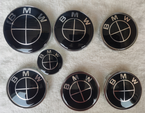 Kit De 7 Emblèmes (Logos) BMW Heritage - Tailles 82, 74, 68 Et 45 Mm - Aluminium Noir - Neuf