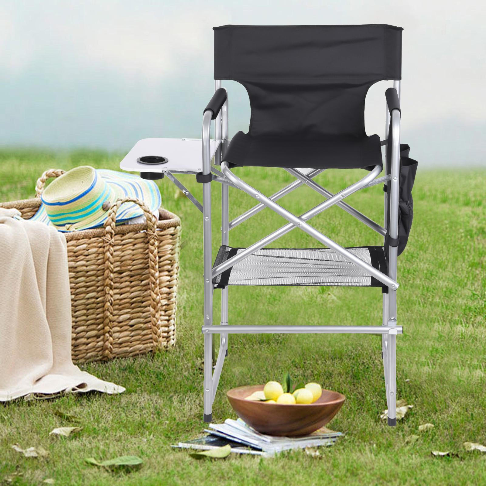 Folding Directors Chair with Tabletop and Storage Bags for Makeup