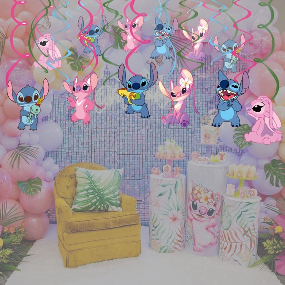 30pcs Pink Lilo and Stitch Party Swirl Decorations,Girl Lilo and Stitch