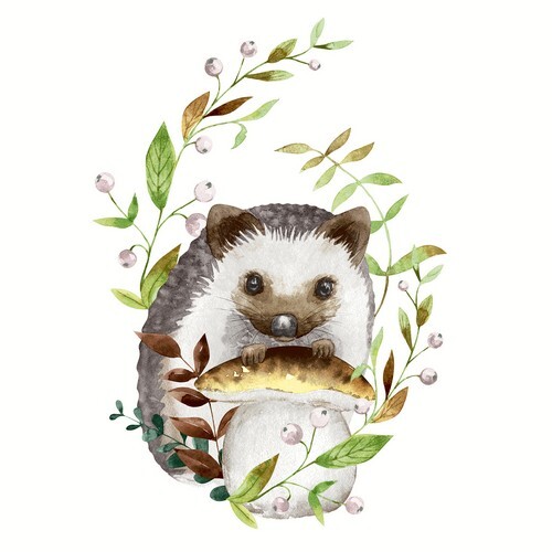 20 Servietten Forest Hedgehog Igel Tiere Steinpilz Beeren Wald Herbst 33X33Cm-image