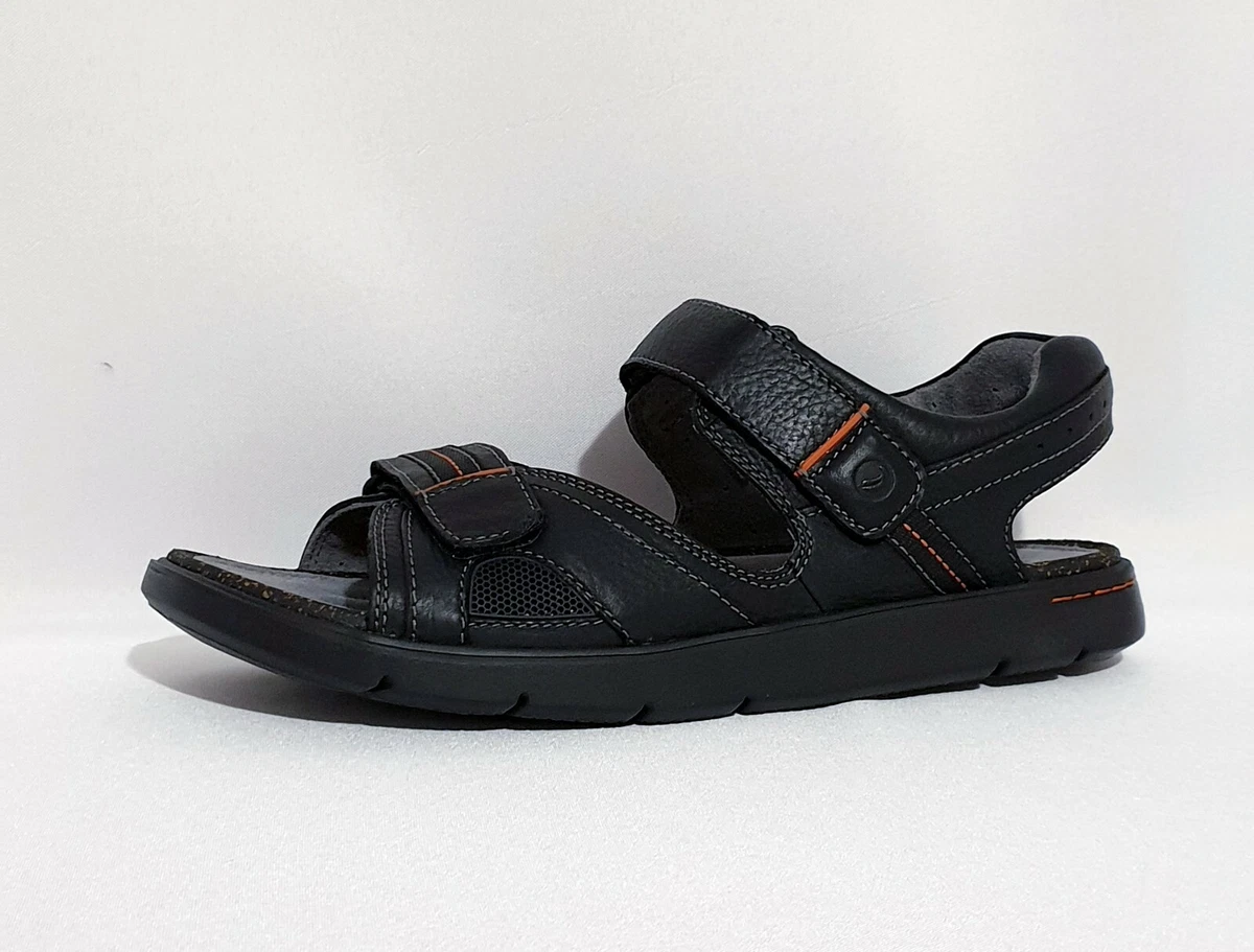 CLARKS UNSTRUCTURED UNWILMORE SUN BLACK GENUINE LEATHER SANDALS UK 10.5 MENS